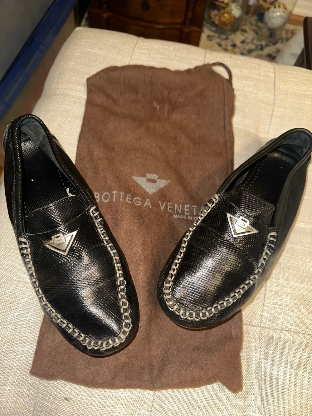 Bottega Veneta Black Leather Mocassin Driving Loafer Size 7 Euro 37 - Picture 1 of 5